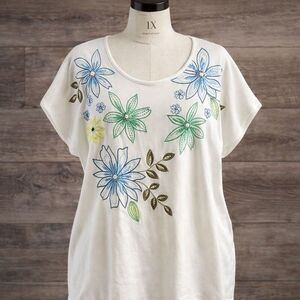 Alfred Dunner 1X Floral Embroidered Sequin Beaded Cottagecore Boho Gardencore